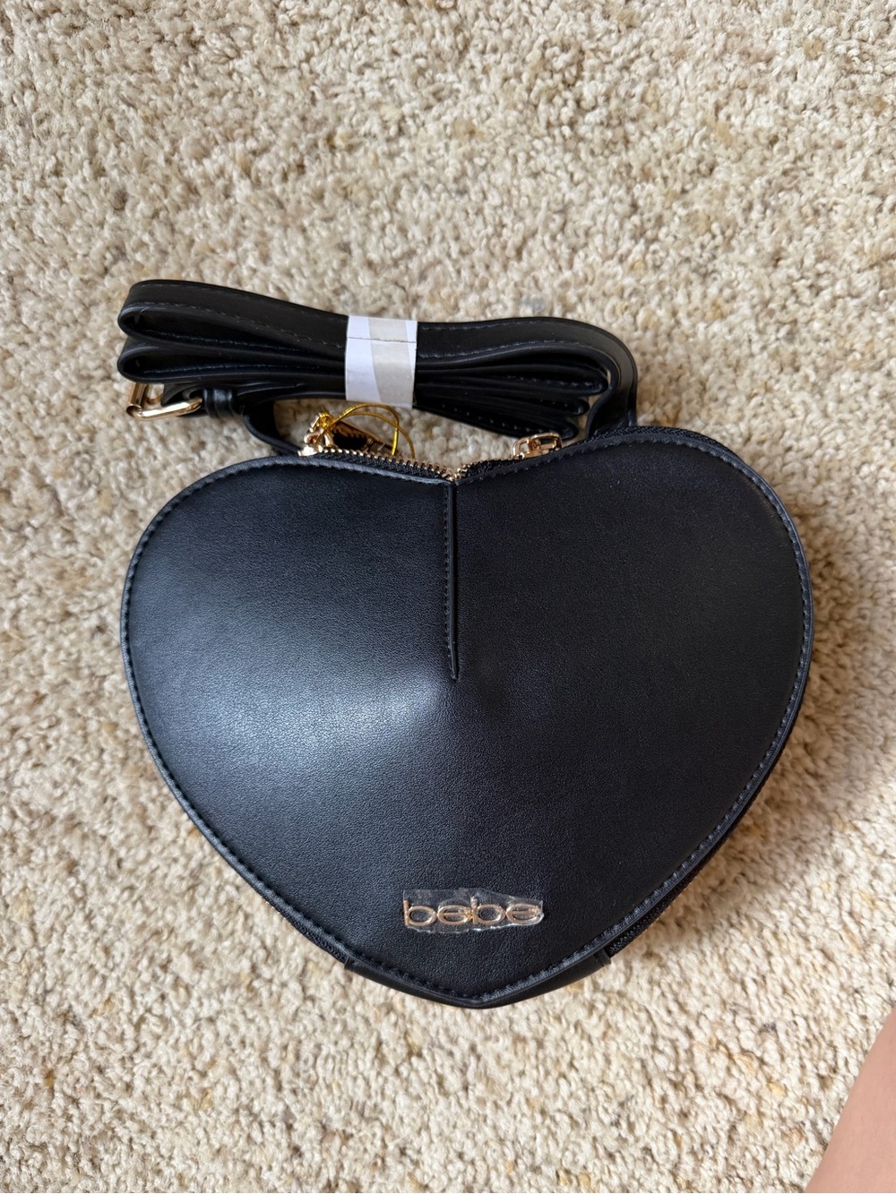 bebe Black Heart-Shaped Crossbody Bag with Gold Hardware